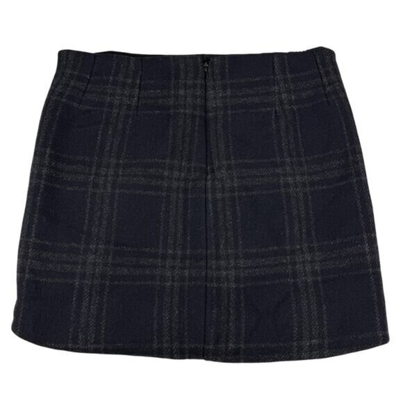 MAJE Wool Blend Check Plaid Mini Skirt Sz XS Lambskin Leather Trim - Picture 4 of 8